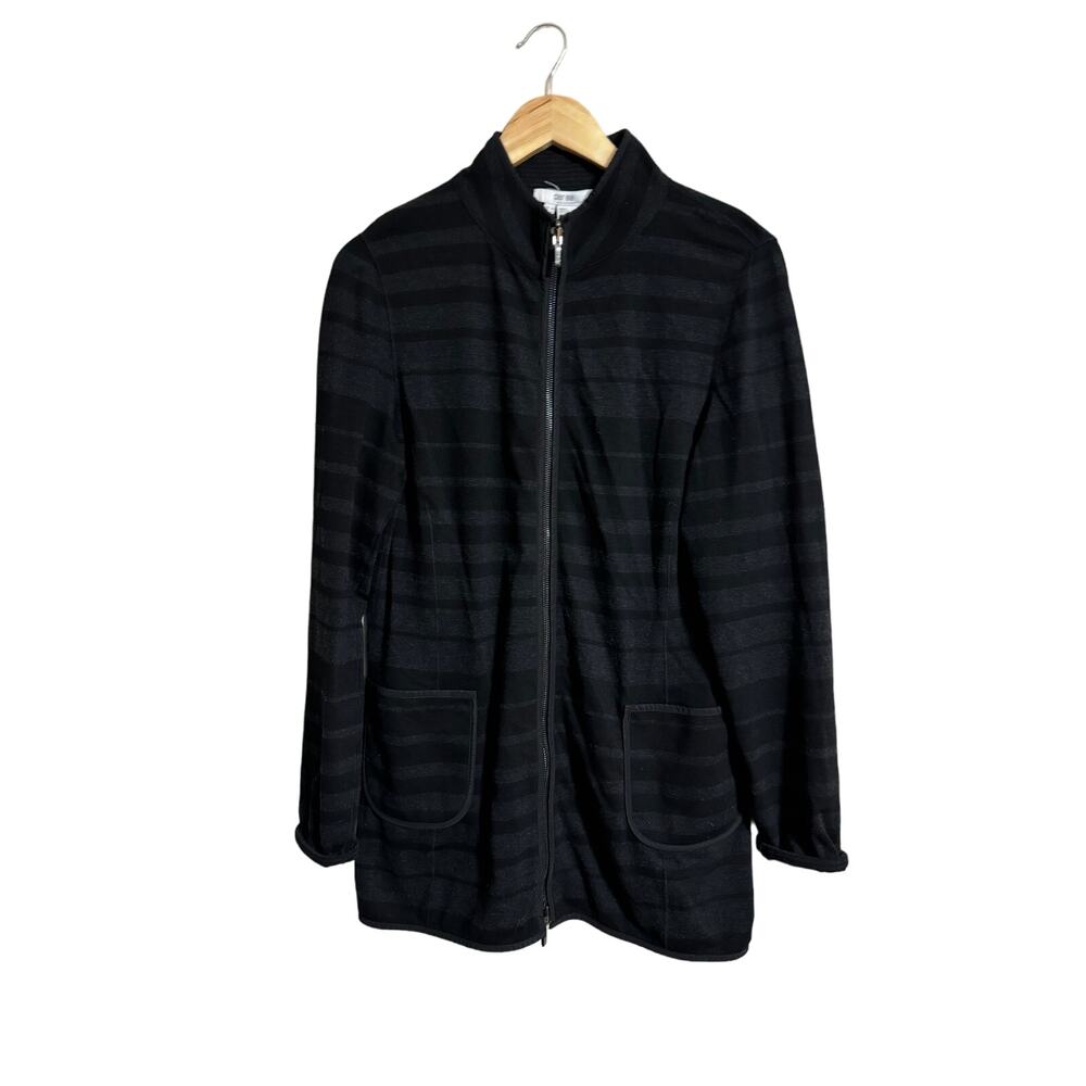 Per Se Long Zip Front Striped Jacket  10